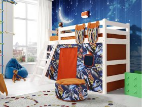 Кровать полувысокая Соня (вариант 6) с наклонной лестницей в Депутатском - deputatskij.mebel-nsk.ru | фото